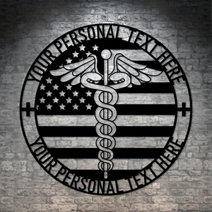 Personalized American Medical Logo Metal Sign. Custom Patriotic Nurse Wall Decor - Picture 1 of 6