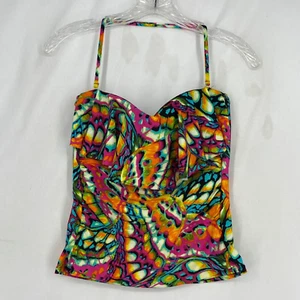 Traje de baño Tankini pequeño Cremieux para mujer Top brillante estampado multicolor copa suave - Imagen 1 de 6