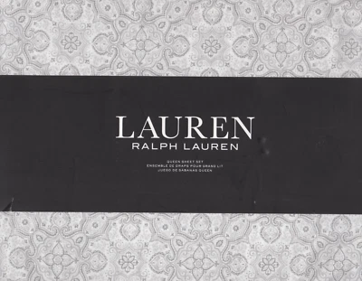 Ralph Lauren Queen Sheet Set Moroccan Medallion Mosiac Grey Floral 4pc Silver - Image 1 of 4