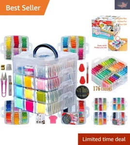 176 PCS Embroidery Floss Set with 4-Tier Organizer - Perfect DIY Craft Kit - Picture 1 of 9