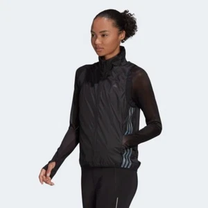 adidas Run Icons 3-Stipes Womens Running Gilet Lightweight Wind Resistant Jacket - Picture 1 of 20