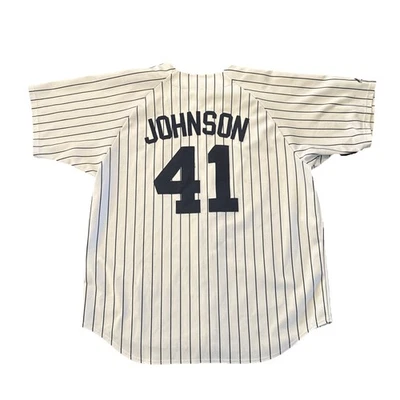 New York Yankees Jersey XL Randy Johnson Men’s White Pinstripe Majestic - Image 1 of 4