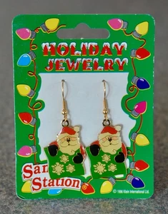 VINTAGE SANTA with GIFT EARRINGS -SANTA'S STATION - 1996 - Picture 1 of 2