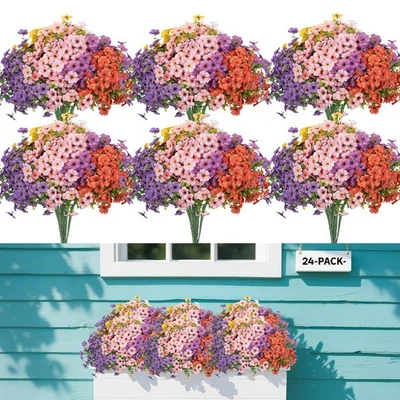 24 paquetes de flores artificiales para exteriores/interiores, seda falsa resistente a los rayos UV FL... Foto 1 de 4