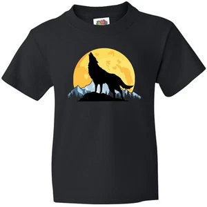 Inktastic Wolf Wilderness Mountains Moon Youth T-Shirt Wolves Adventure Animals - Picture 1 of 3
