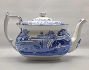 Spode Blue Italian Teapot Made In England 4 Cup **Lid Knob Damaged - Picture 1 of 18
