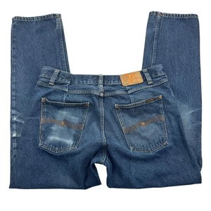 Nudie Jeans Co Jeans Mens 34x32 Blue Denim Straight Leg Distressed Y2K Style - Picture 1 of 11