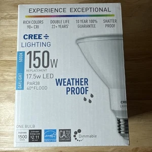 CREE LED 150W/17.5W PAR38 Daylight 5000K Weatherproof Dimmable Flood Bulb - Picture 1 of 8