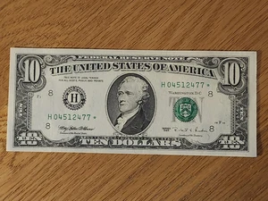 1995 $10 "STAR NOTE" GEM/UNC ST LOUIS #H04512477* 3 OF 3 CONS SERIAL NUMBERS - Picture 1 of 5