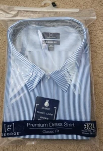 Camisa de vestir para hombre George manga larga calce clásico cuello elástico azul a rayas 3XL - Imagen 1 de 6