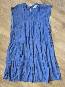 G30 Nanette Lepore Blue Denim Look Sleeveless Dress Tencel Linen Blend Size 12 - Picture 1 of 9