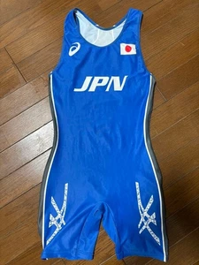 Asics Japan National Wrestling Team Singlet Size L Blue JPN Used Uniform From JP - Bild 1 von 2