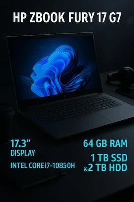 HP ZBook Fury 17 G7 17.3 Inch Core i7-10850H 64GB RAM 1TB SSD 2TB HDD - Image 1 of 4