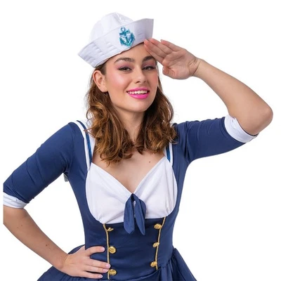 Adulto SAILOR Doughboy Sombrero Lentejuelas Diseño Gorra Barco Mar Marino Ancla Vestido Elegante Foto 1 de 2
