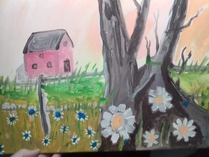 MCM House Beautiful style in the manner of Lee Reynolds flower power painting - Picture 1 of 4