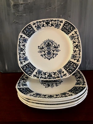 6 ASSIETTES PLATES (CARRÉ) EN FAÏENCE DE GIEN décor " IBIS BLEU  " (lot n°1) - Photo 1/4