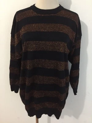 Suéter Ann Taylor + Christine Thomson Vintage Negro con Naranja Metálico Se Ajusta Talla L Foto 1 de 4