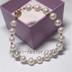 9-8MM SOUTH SEA AAA  WHITE PEARL BRACELET 7.5-8 " 14K GOLD CLASP - Picture 1 of 3
