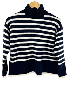 BABATON Turtleneck 100% Merino Wool Navy White Striped Sweater SZ XSmall CHUNKY - Picture 1 of 8