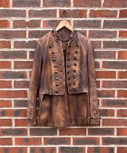 All Saints Ladies Burnished BROCADE Military Leather Tailcoat UK10 US6 EU38 Coat - Picture 1 of 15
