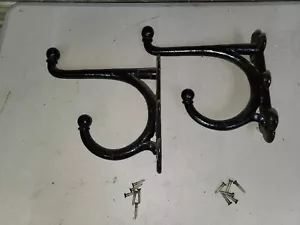 Antique 12" Cast Iron Barn Saddle Tack Harness Large Double Wall Hooks Set - Picture 1 of 17