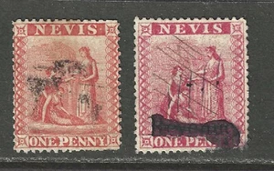 SELLOS DE NEVIS #9, 14 -- 1p EN DIFERENTES PAPELES -- 1867 -- USADOS - Imagen 1 de 2