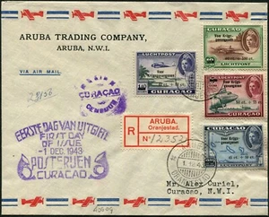Netherland Antilles #CB9-CB12 Krijgsgevangenen Airmail FDC 1943 Aruba to Curaçao - Picture 1 of 1