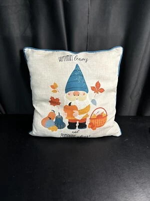 Almohada exterior GNOME COSECH 16" verde azulado otoño calabazas interior exterior almohadas en muy buena condición Foto 1 de 2