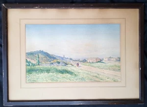 Paysage animé, aquarelle fin XIX siècle signée et datée - Imagen 1 de 4
