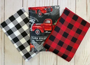 Juego de 3 cuartos de grasa de tela FQ rojo camión granja búfalo cuadros negro 100 % algodón - Imagen 1 de 4