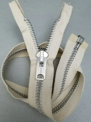 США ВИНТАЖНЫЙ 1970-х «TALON» молнии #10 разделяя металл23» алюминий/натуральный (краситель?)ХЛОПОК - Изображение 1 из 4