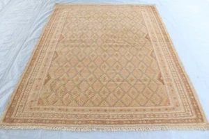 Afghan Beige Area rug 5'5x6'5 ft Fine Quality Handmade 100% Wool Mishwani Rug - Picture 1 of 15