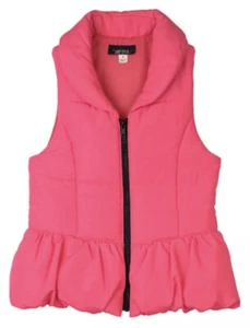 IZ Amy Byer Girl’s Neon Pink Quilted Collared Black Zipper Ruffle Hem Vest L(14) - Picture 1 of 13