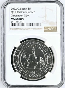 2022 Great Britain 5 Pounds QE II Platinum Jubilee Coronation NGC MS68 DPL - Picture 1 of 3
