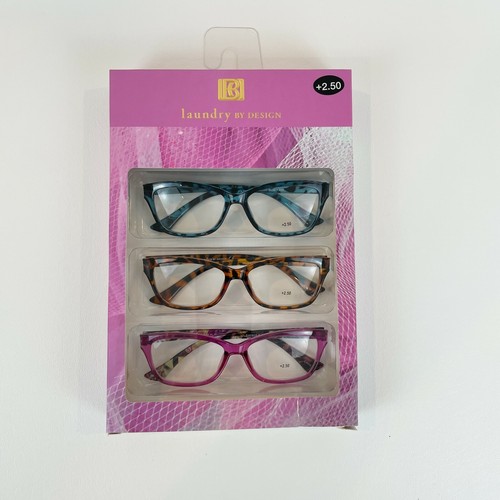 Laundry by Design +2.50 Reading Glasses Animal Print Pink Brown Blue 3 Pair