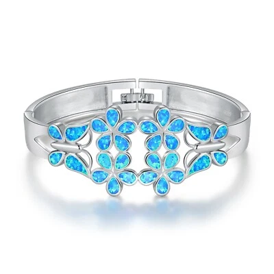 Hawaii  Fine Blue Opal Plum Bossom Bangles 925 Sterling Sliver Jewelry For Women - Image 1 of 4