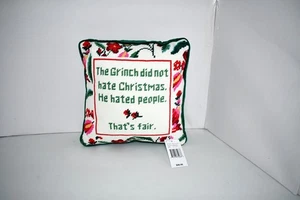 Furbish The Grinch Needlepoint Pillow 11” x 11” NWT - Picture 1 of 4