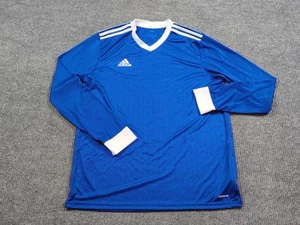 Adidas Shirt Mens XL Blue Long Sleeve Aeroready Sports V-neck Jersey Soccer - Picture 1 of 7