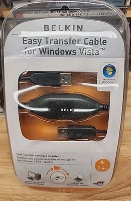 BELKIN EASY TRANSFER CABLE LAPTOP PC COMPUTER USB to USB SYNC FILES, NEW FACTORY - Image 1 of 4