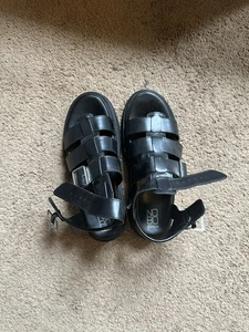 Schwarze Damen-Riemchensandalen Plateau Größe 11 klobige dicke Absätze - Bild 1 von 5