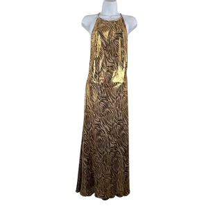 Maxi Vestido ZARA Metálico Dorado Estampado Cebra Satinado Fluido Cóctel Años 90 Y2K Talla L - Imagen 1 de 8