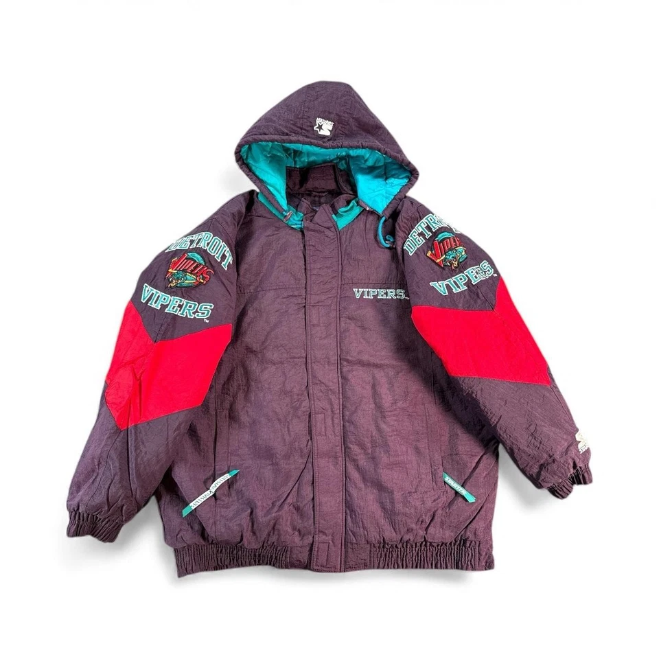 Chaqueta De Colección Detroit Vipers Para Hombres XL Púrpura Teal IHL Hockey Starter Años 90 Foto 1 de 4