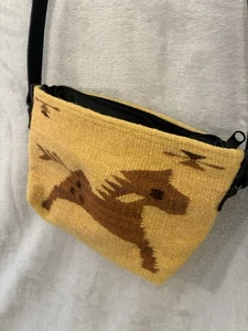 Borsa piccola in lana fatta a mano con cavallo da corsa Mexico tote tracolla azteca - Foto 1 di 9