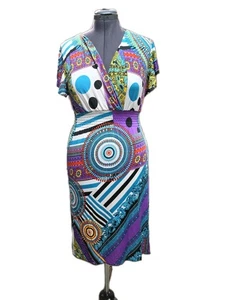 Boho Geometrisch Mandala Kleid Atmungsaktiv Stretchig Rüschen Kurzarm Gr. 12-16 - Bild 1 von 8