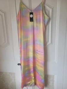 Boohoo (Tall) Multicolour Ombre Satin Midaxi Slip Dress Size 18 - Picture 1 of 4