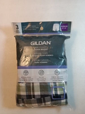 New 3 Pk Gildan Men's 2XL (44"- 46") Classic Woven Boxers Plaid  Red Blue Green  - Image 1 of 4