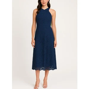 Sam Edelman Navy Blue Floral Lace Halter Midi Dress Size 2 NWT - Picture 1 of 12