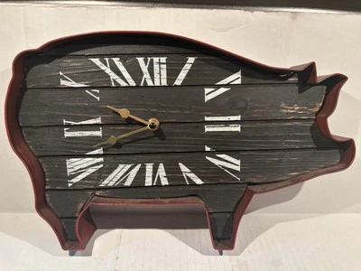 Pig Silhouette Wood Wall Clock Roman Numerals Plastic Resin Frame Works VTG - Image 1 of 4