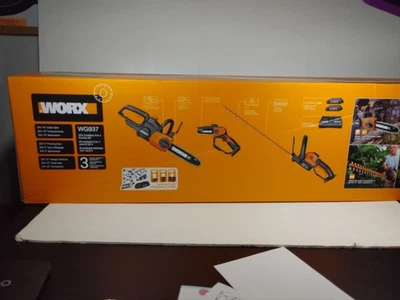 Worx Cortasetos 22", Sierra de Podar 5", Kit Combo Motosierra Inalámbrica 10", WG937 Foto 1 de 4