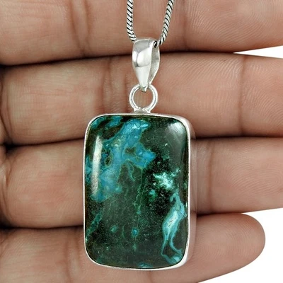 Naturale Azzurrite Gemma Ciondolo 925 Argento Indiano Gioielli per Ragazze - Immagine 1 di 4